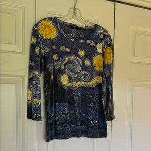 Artistic Starry Night Long Sleeve Top - Blue and Yellow